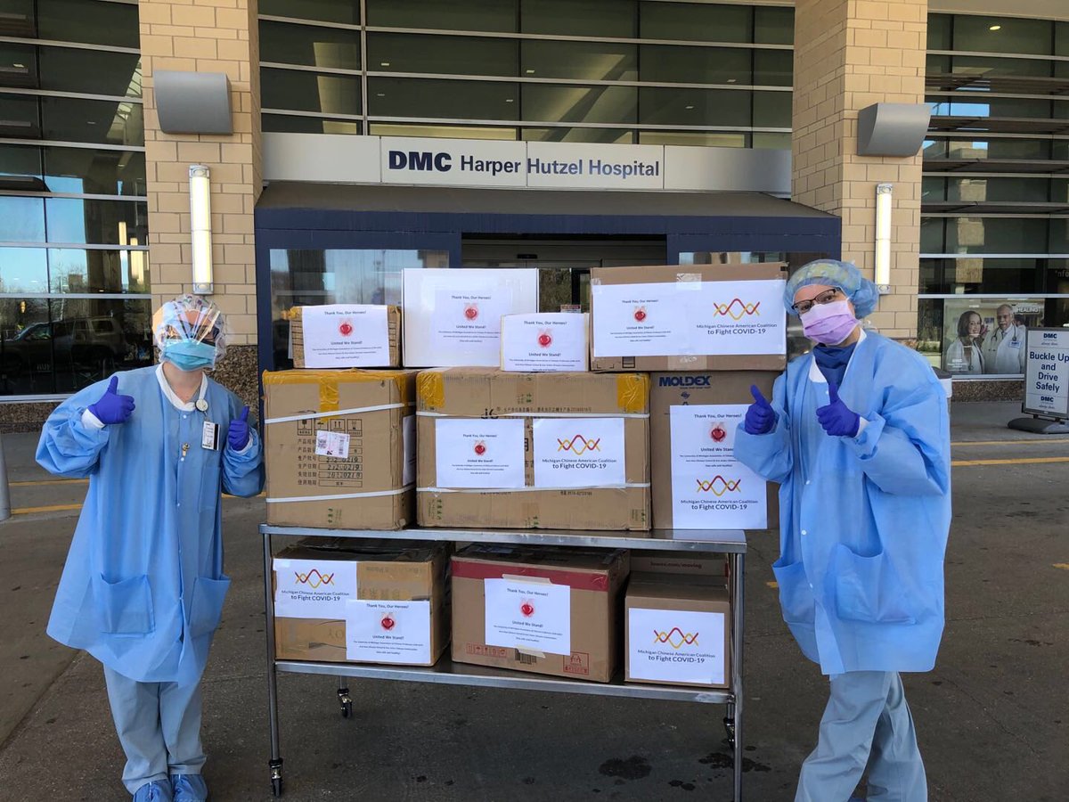 ShanBao2's tweet photo. #UMACP members continue fighting against #COVID19outbreak in all possible ways: the past week, we have donated a total of >15,500 PPE items to #DMC Harperhospital,#henryford hospital, St Joseph hospital, food bank, youth homeless program, sos community service, Senior houses. https://t.co/mxinNivn9n