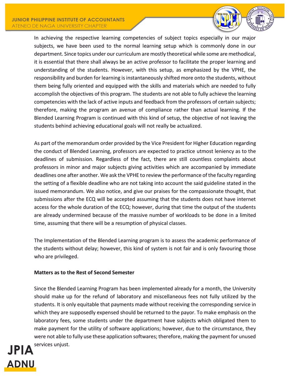 onlyjpiaadnu's tweet photo. Good day! After careful deliberation and consultation with the students, here's our statement regarding the call to end the semester. https://t.co/Zl3B0mEX3K