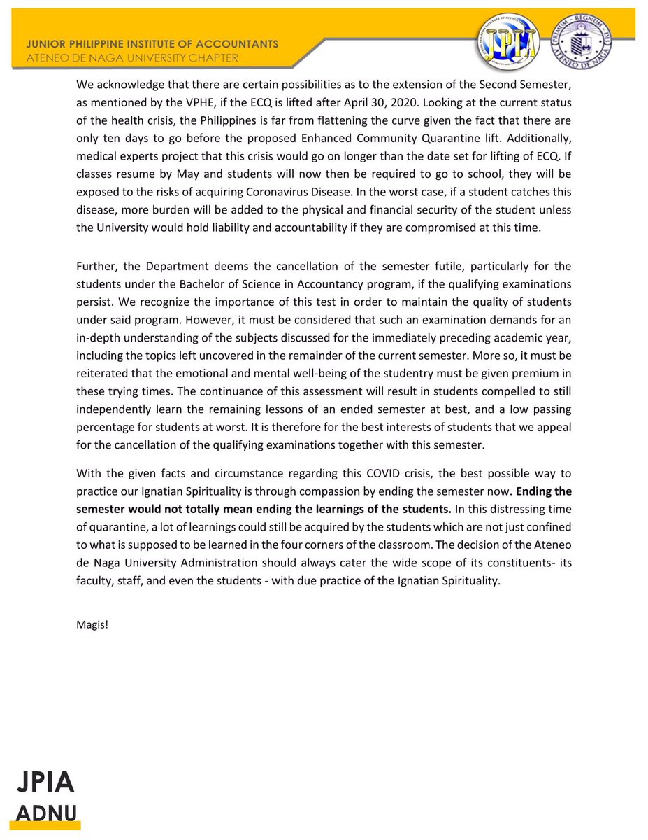 onlyjpiaadnu's tweet photo. Good day! After careful deliberation and consultation with the students, here's our statement regarding the call to end the semester. https://t.co/Zl3B0mEX3K