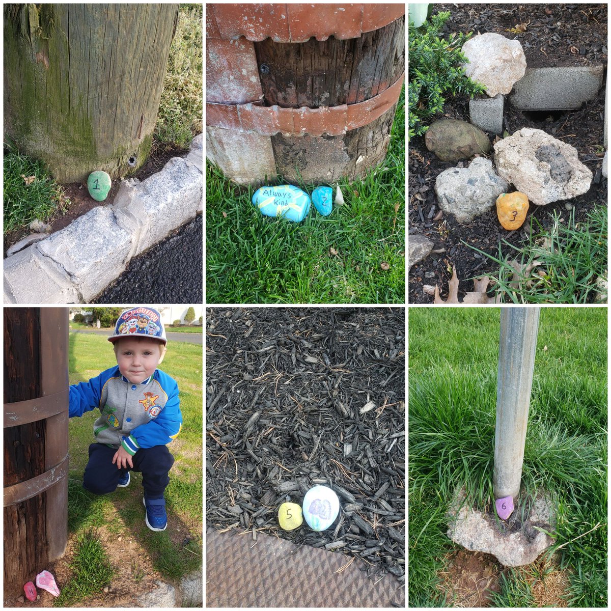 Miller27Time's tweet photo. Someone painted rocks and placed them around the neighborhood. Carson wanted to join in. He added 6 today. Tomorrow we do more. Check in for more #rockupdates https://t.co/AIMAL64m1A