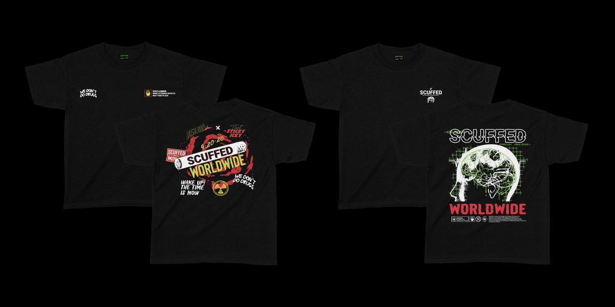 1800xo's tweet image. 𝙎𝘾𝙐𝙁𝙁𝙀𝘿 𝙈𝘼𝘿𝙉𝙀𝙎𝙎♻️
2 shirts I designed for the drop 

Available Now - Scuffed.store