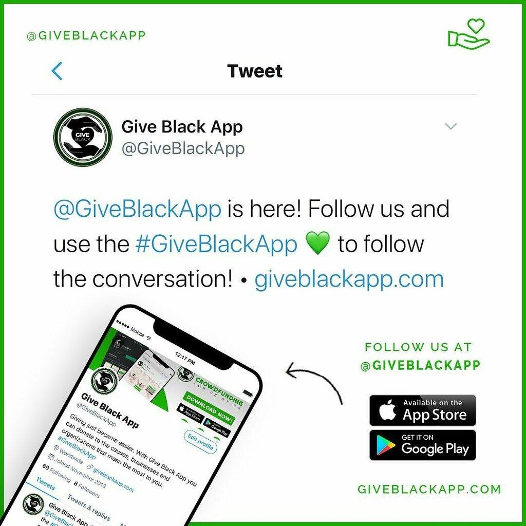 FOLLOW US ON TWITTER! • Same handle @ and same # | @GiveBlackApp + #GiveBlackApp 💚⁣

•⁣
•⁣
•⁣
#SupportBlack #BlackBusiness #MinorityBusiness #BlackAppDevelopers #GiveBlackApp #HBCU #Nonprofits #Crowdfunding #COVID19 #Twitter #Follow instagr.am/p/B_OMnxeJtyF/