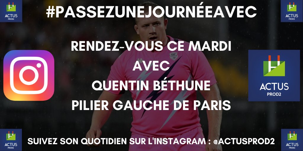 ActusProD2's tweet photo. Ce mardi, Actus ProD2 va confier son compte Instagram au pilier gauche du @SFParisRugby, Quentin Béthune, qui vous fera vivre sa journée.
Il est passé par la #ProD2 avec @agen_rugby.

Rejoignez-nous sur Instagram : @actusprod2 https://t.co/NqCv3FmMKs