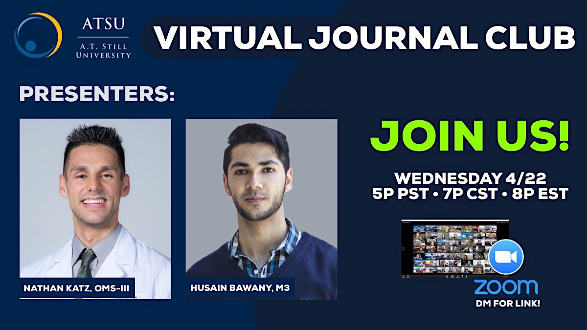 🚨 Join us on Wednesday! 👩‍⚕️👨‍⚕️🙌 📲👉 Message for Zoom link! 📝 #1: Clinical findings & electrodiagnostic testing in ulnar neuropathy at the elbow...: pubmed.ncbi.nlm.nih.gov/31369403/ 📝 #2: Comparing performance w/i a virtual supermarket of children w/ TBI...: ncbi.nlm.nih.gov/pubmed/24652030