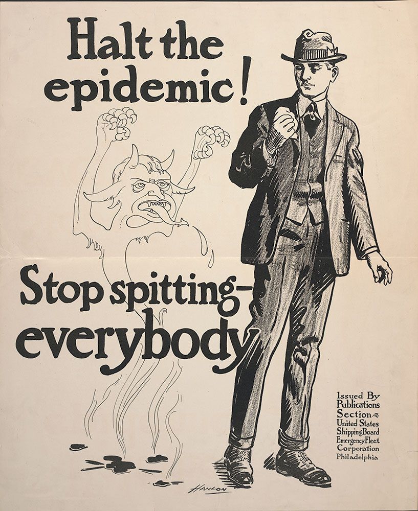 rrharmeyer's tweet photo. "Halt the epidemic! Stop spitting-- everybody" United States Shipping Board Emergency Fleet Corporation Philadelphia, 1918 #Covid19 #StayHome #RespectForHealthcareWorkers https://t.co/5Ora5hG8S0