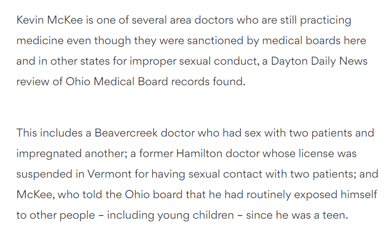 In Ohio:  https://www.daytondailynews.com/news/crime--law/exclusive-ohio-doctors-kept-practicing-after-sexual-misconduct/SOwDB7MRSfumZjmwlaWrEP/