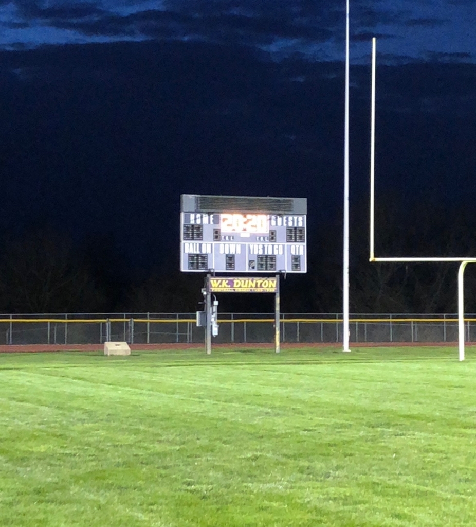 McburgAthletics's tweet photo. This evening, the 20th of April, at 8:20 (20:20 military time) Mechanicsburg and the schools of the OHC turned on the stadium lights for 20 minutes and 20 seconds to honor the Class of 2020! https://t.co/Mj3Il7t0kk