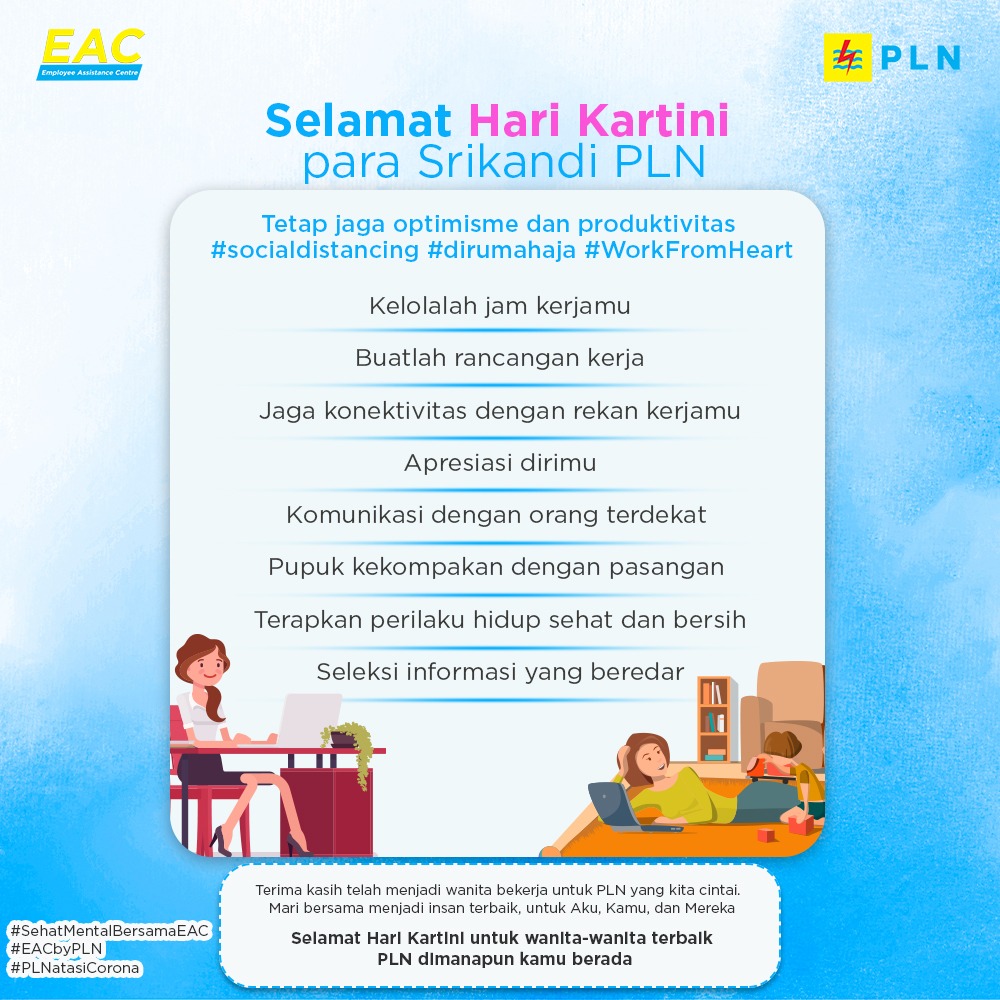 _pln_id's tweet photo. Menjadi Kartini di Era Pandemi COVID-19 bukan hal mudah. Dibutuhkan disiplin, juang dan pikiran positif. 
Teruslah semangat. Jadilah Kartini di manapun kamu berada.

Bersinarlah Terang, Wahai Kartini Indonesia 🙏🏼🙏🏼🙏🏼

#SrikandiPLN
#SelamatHariKartini
#EACbyPLN
#PLNatasiCorona https://t.co/kdfNQHxO9h