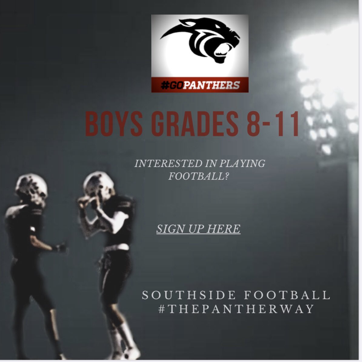 panthersofsshs's tweet photo. Hey Panthers!!! If you are interested in playing football next year and have not shared your contact information with Coach Nelson, please fill out this form!  Click the link below #gopanthers #thepantherway  #southside2020

https://t.co/XsWTuHgHro https://t.co/oJRjeobGje