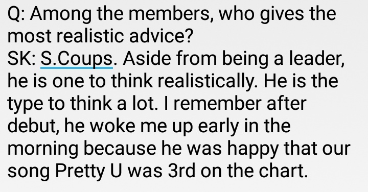 COSMOPOLITAN Interview (DK, Seungkwan, Wonwoo, Mingyu)Q: Among the members, who gives the most realistic advice? @pledis_17  #SEVENTEEN