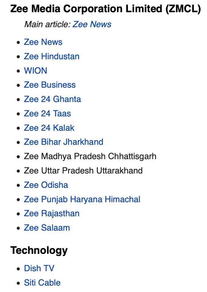 Zee Entertainment Enterprises Limited, Owned by the Essel Group.Among their major holdings: Zee Turner Limited, owned 50% with Turner Broadcasting of the US.These pictures shows their “properties”