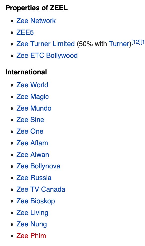 Zee Entertainment Enterprises Limited, Owned by the Essel Group.Among their major holdings: Zee Turner Limited, owned 50% with Turner Broadcasting of the US.These pictures shows their “properties”
