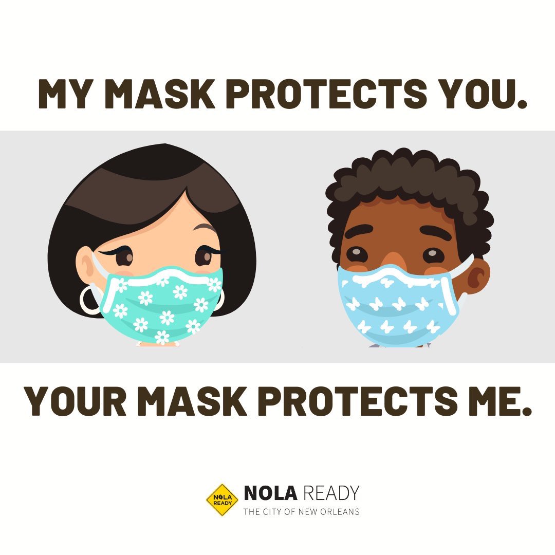 safecamnola's tweet photo. When you do essential activities—like grocery shopping or going to an essential job—WEAR A FACE COVERING. 

https://t.co/NYm7BmvGVM   #COVIDNOLA 
@nolaready @nolahealthdept https://t.co/H8DIiyLirS