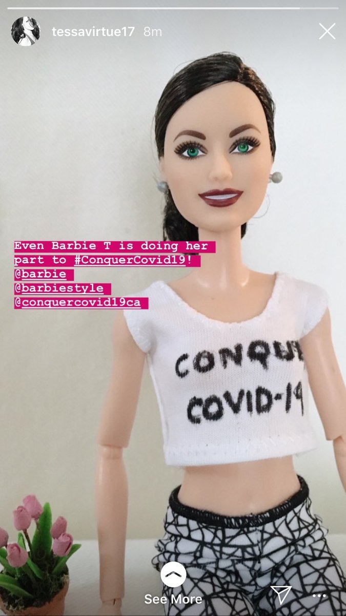 BarbieTessaV's tweet photo. It’s #BarbieTessa inception when #TessaVirtue’s #BarbieT inspires me to try making my own #ConquerCOVID19 apparel! Making your own @conquercovid19 T-Shirt is a brilliant idea! I wish I had a spare shirt handy... 🤔 Barbie T credit: @tessavirtue #BarbieTessaAroundTheWorld https://t.co/9ipVQve3jY