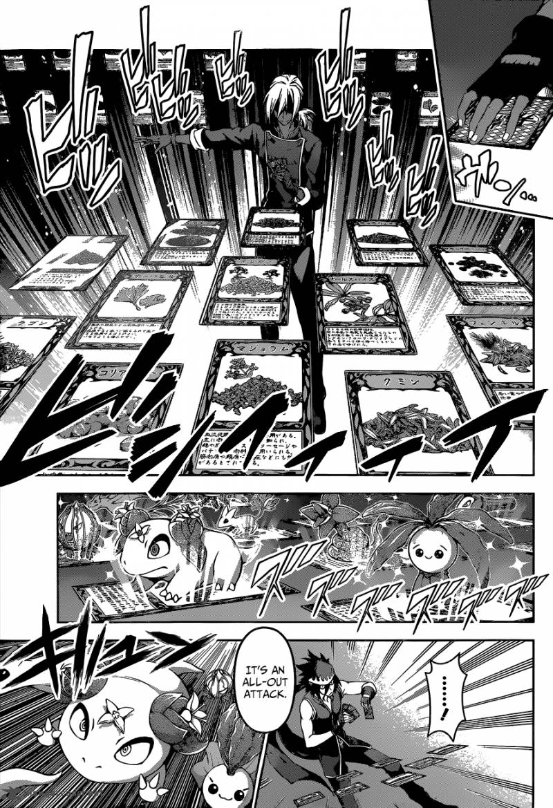 Even Shokugeki no Soma did this at times, portraying all the Spices as cards is fun and also cute and Kurokiba just shy of going fucking "you've activated my trap card" is a good way to build up to his retort in a series about cooking battles of all things