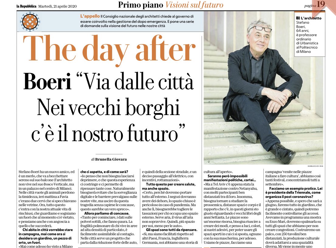 Per uscire (bene) da crisi #coronavirus servono intelligenze e visioni

#mustread  <a href="/StefanoBoeri/">stefano boeri</a> su <a href="/repubblica/">Repubblica</a>