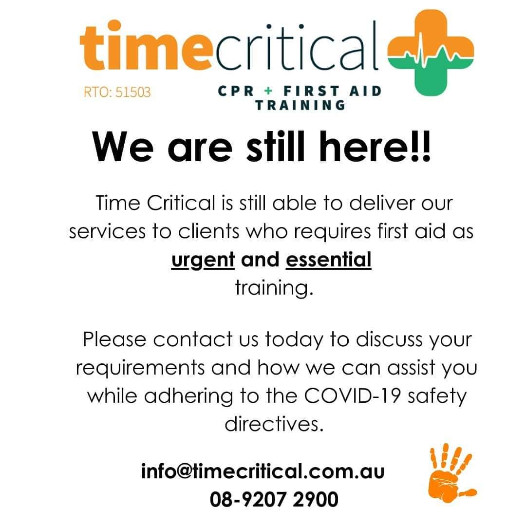 TimeCriticalCPR's tweet photo. Do you have #EssentialWorkers who need to be kept up to date on their First Aid and CPR training?  

We've got you! 🧡👍 
Get in touch with one of our #team

#training #urgent #essentialservices #CPR #FirstAid #skills #wevegotyou #safety #coronavirus #Covid_19australia #COVIDー19 https://t.co/udtcexFidk