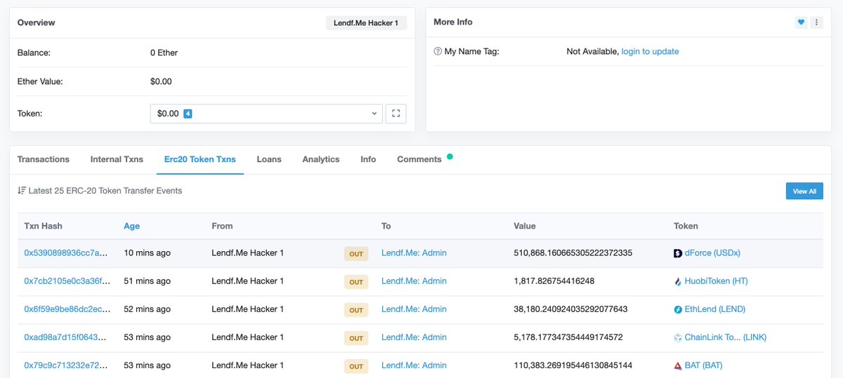 This is insane. The lendf/dForce hacker is in the process of returning all the hacked funds to the a...