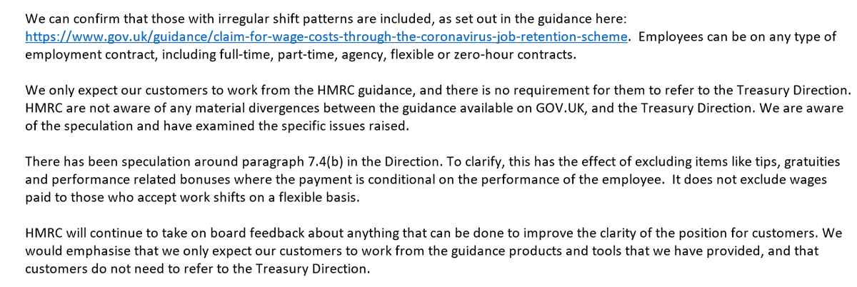 The first issue was whether pay to casual workers qualifies at all. As a matter of law, I don't think it does. HMRC says they disagree on the law - fair enough - but more importantly that 'customers' only need to work from the guidance.