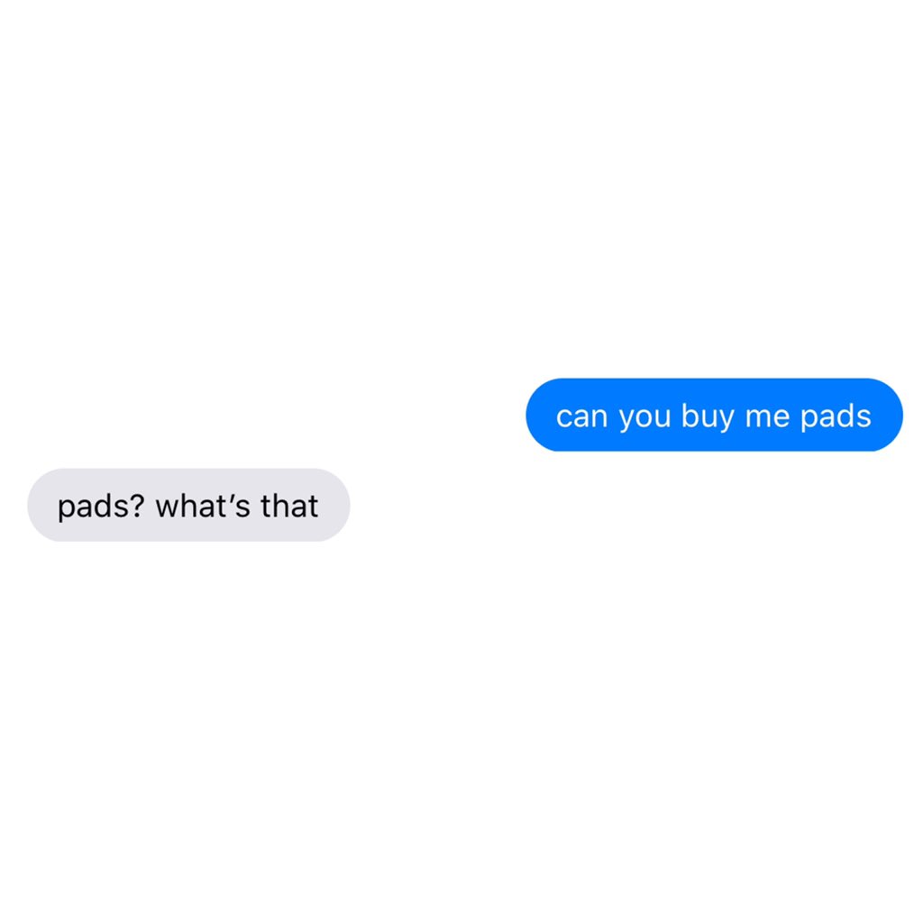 mcnd responding to "can you buy me pads" text — a thread