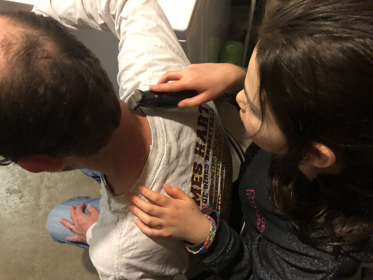 mickln8's tweet photo. Am I crazy... I let my daughter trim the back of my hair tonight!!! More important question... do I let her cut the rest of my hair? #quarantinehaircut https://t.co/y5zbigeNVk
