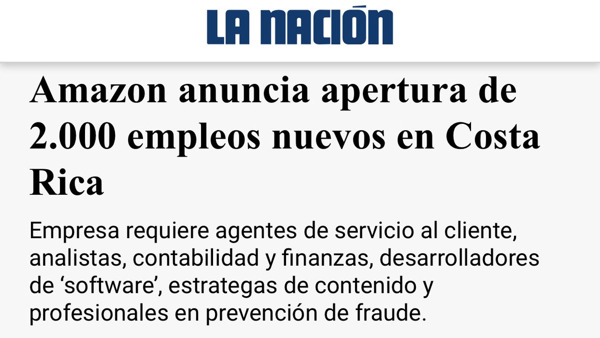 Mayer's tweet photo. Para rematar estan abriendo 2,000 empleos nuevos en Costa Rica. Mientras que el desempleo sube las empresas de tecnología siguen creciendo y creando oportunidades laborales.

¡NO NOS PODEMOS QUEDAR ATRÁS! https://t.co/CCg9dVDTjD