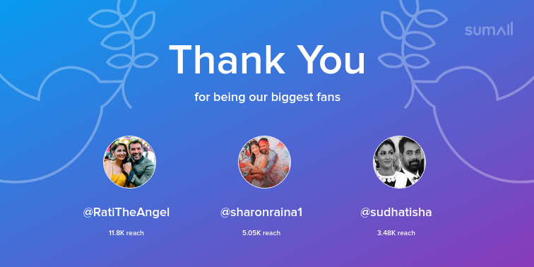 Our biggest fans this week: RatiTheAngel, sharonraina1, sudhatisha. Thank you! via sumall.com/thankyou?utm_s…