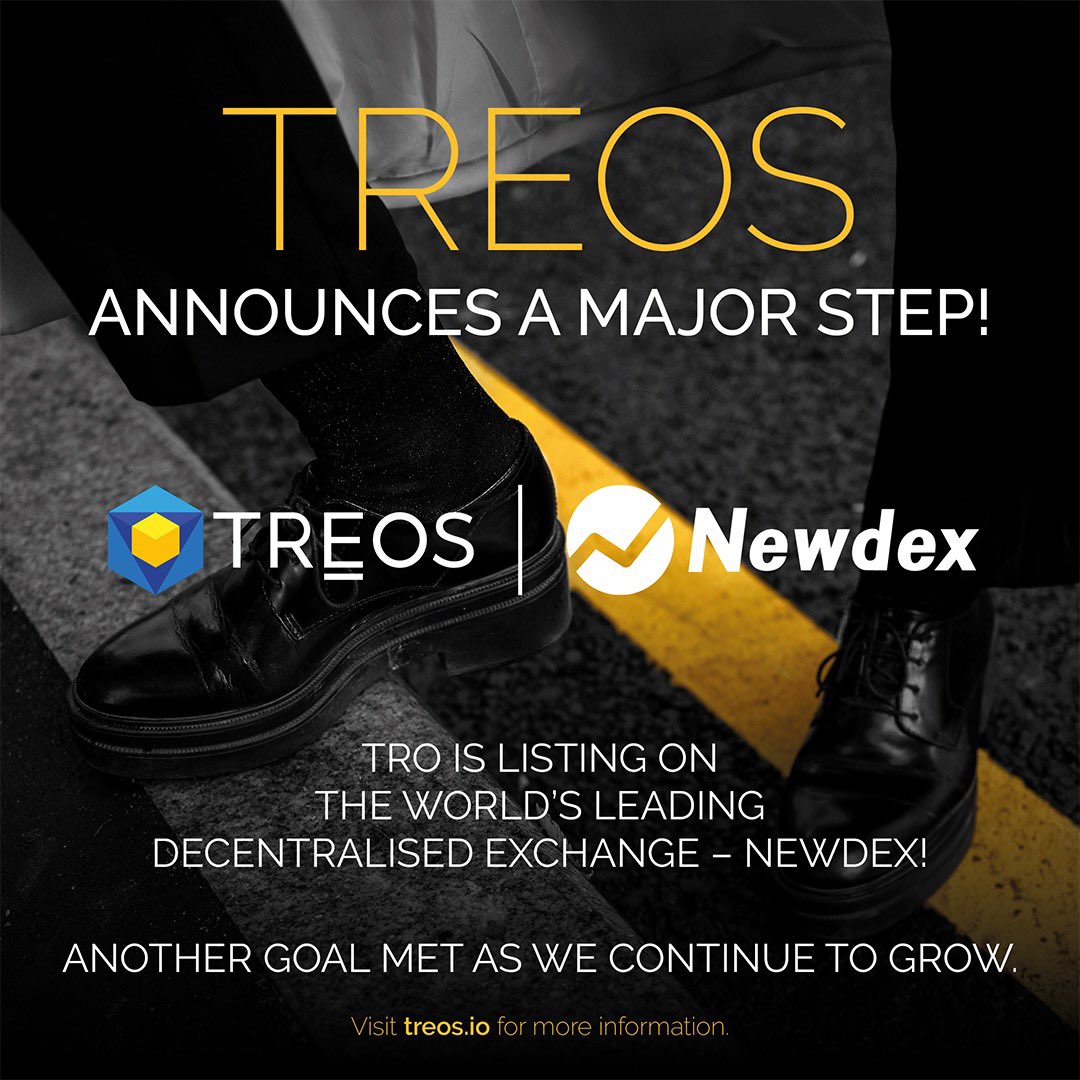 TREOS is listing on the world’s leading decentralized exchange, NewDex!

Another goal met as we continue to grow

bit.ly/2RTYCRv

<a href="/NewdexOfficial/">Newdex #EOS</a> #TREOS $TRO $EOS #StableToken #Gold #decentralized #NewDex #Exchange #Marketplace $BTC #Bitcoin #BTC #Crypto #CryptoNews
