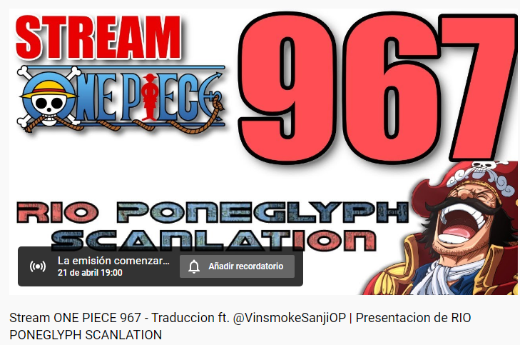 SangoroVinsmoke's tweet photo. Mañana en el tradicional #MartesDeStream leeremos el manga 967, el primero traducido por mí y de paso haremos el lanzamiento de @RioPoneglyphSca junto a @DantedeGaula @Dine24729245 y más nakama sin twitter, los esperamos 7 pm hora del centro de México. https://t.co/Dt7pooG6pB