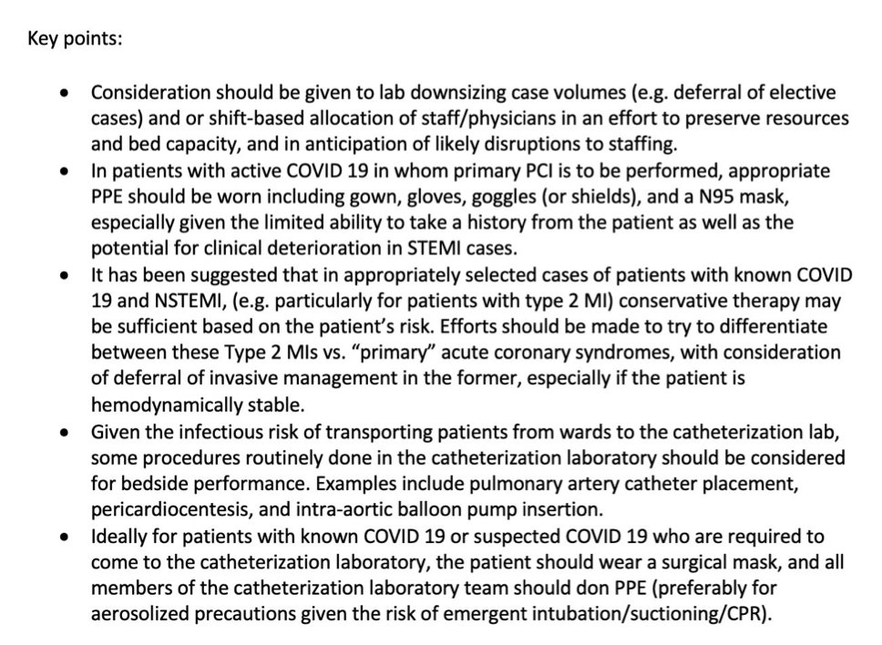 10/10 Finally Takeaways from the ACC SCAI consensus statement on Catheterization Lab Considerations during COVID-19 courtesy  @ajaykirtane @AnkurKalraMD  @CCIJournal  @rwyeh  @willsuh76 @DrQuinnCapers4  @tanveerrab  @agtruesdell @payamde  @mmamas1973  @iamritu @JACCJournals  #CCC