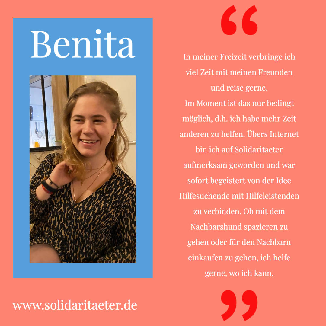 Solidaritaeter1's tweet photo. Unser Solidaritaeter of the day heißt Benita!

Danke für Dein Engagement liebe Benita!

#asolidaritaeteradaykeepsthedoctoraway #solidaritaeter https://t.co/MAWDs52e6y