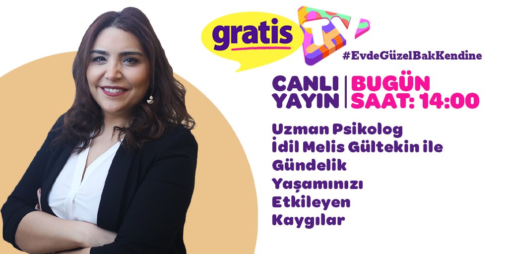 GratisTr's tweet photo. Uzman Psikolog İdil Melis Gültekin, gündelik yaşamını olumsuz yönde etkileyen kaygılarınız üzerine sizlere tavsiyelerde bulunmak için bugün saat 14.00'de Gratis TV Instagram CANLI YAYININA bekliyor! #EvdeGüzelBakKendine #GratisTV https://t.co/0sKADgpfTP
