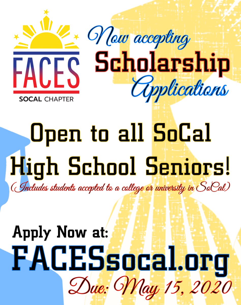 ***FREE MONEY!*** Now that we have your attention, Faces SoCal will be awarding local high school students, who will be attending college in the Fall, with our local scholarships!!   Apply today at facessocal.org