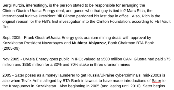 what does any of this have to do w/ Sater? First, let's recap this high-level timeline. Some of these dates are sourced from this article or other linked articles already in pinned tweet (hit the link). https://canadafreepress.com/article/understanding-the-uranium-one-scandal