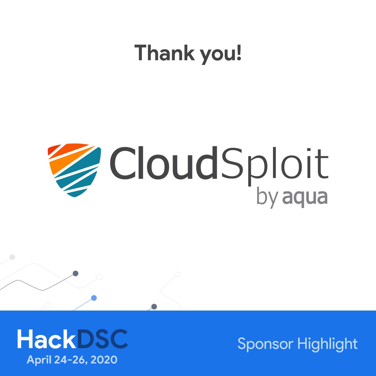 HackDsc's tweet photo. @CloudSploit is giving away 1 month of Standard service to anyone who registers, with bigger coupons available at @HackDsc.

@CloudSploit has been recognized by SANS and received other accolades by startups and big companies around the world.

#hackdsc #sponsors #mlh #cloudsploit https://t.co/FoGa51j4hR