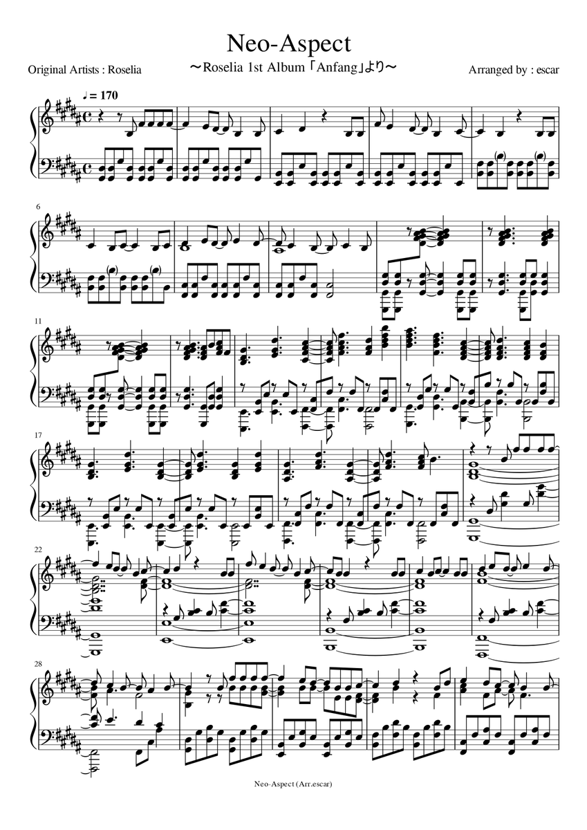楽譜】「Neo-Aspect」【Roselia from Bang Dream】 #楽譜 #ピアノ