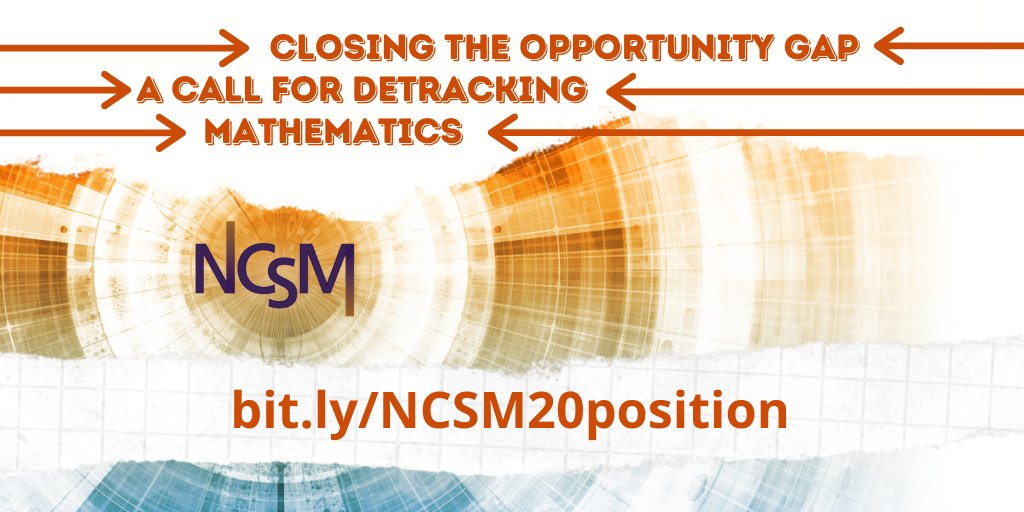 Exciting news! <a href="/MathEdLeaders/">NCSM: Leadership in Mathematics Education</a> new Position Paper is on Detracking Mathematics. As bold math leaders, we must take a stand! Read &amp; discuss with colleagues. Tune in daily for opportunities to share your thoughts. #DetrackMath

bit.ly/NCSM20position