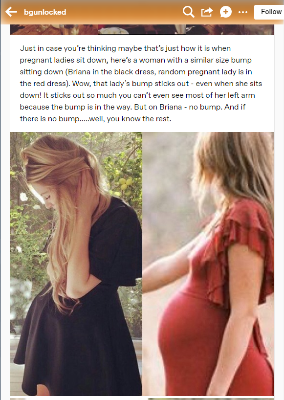 If she were really pregnant, she'd have looked like these other pregnant women when they sit. Obviously the photo posted on her ig supposedly of her, was another stolen photo. There's no way she could hide a belly that big when she sat down.