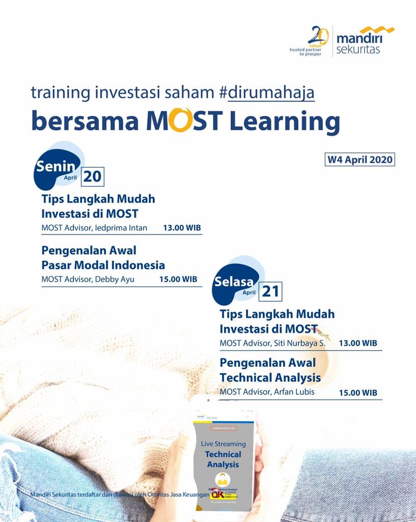Mandiri_OLT's tweet image. Jangan khawatir!
.
Tanyakan semua keingintahuanmu tentang investasi kepada para pakar saham Mandiri Sekuritas.
Pilih jadwal yang sesuai dengan aktivitasmu ya, kita hadir setiap hari dengan beragam materi.
Sampai bertemu! 📊💡
.

#OnlineLearning #TrainingInvestasi #MOSTLearning
