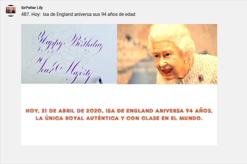 SirPeterLily's tweet photo. 487. Hoy:  Isa de England aniversa sus 94 años de edad. https://t.co/nOLatTTCTQ