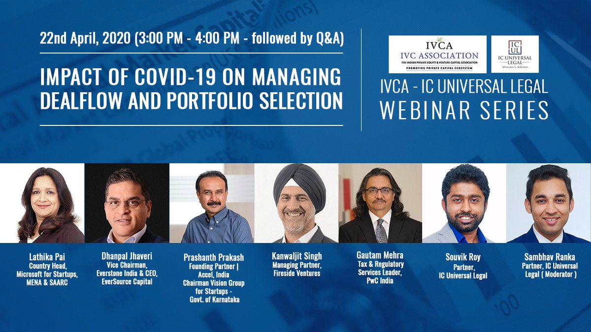 IVCA (@indianvca) on Twitter photo Panellists:
<a href="/lathika_pai/">Lathika Pai</a> <a href="/msft4startups/">Microsoft for Startups</a>
<a href="/djhaveri/">Dhanpal Jhaveri</a> EverSource Capital
<a href="/prashanthp/">Prashanth Prakash</a> <a href="/Accel_India/">Accel in India</a>
Kanwaljit Singh <a href="/firesideventure/">Fireside Ventures</a>
<a href="/gautammehra99/">Gautam Mehra</a> <a href="/PwC_IN/">PwC India</a>
Souvik Roy <a href="/ICULLaw/">IC Universal Legal</a>
<a href="/SambhavRanka/">Sambhav Ranka</a> <a href="/ICULLaw/">IC Universal Legal</a>
Register:
us02web.zoom.us/webinar/regist…
#IVCAEvents Panellists:
<a href="/lathika_pai/">Lathika Pai</a> <a href="/msft4startups/">Microsoft for Startups</a>
<a href="/djhaveri/">Dhanpal Jhaveri</a> EverSource Capital
<a href="/prashanthp/">Prashanth Prakash</a> <a href="/Accel_India/">Accel in India</a>
Kanwaljit Singh <a href="/firesideventure/">Fireside Ventures</a>
<a href="/gautammehra99/">Gautam Mehra</a> <a href="/PwC_IN/">PwC India</a>
Souvik Roy <a href="/ICULLaw/">IC Universal Legal</a>
<a href="/SambhavRanka/">Sambhav Ranka</a> <a href="/ICULLaw/">IC Universal Legal</a>
Register:
us02web.zoom.us/webinar/regist…
#IVCAEvents