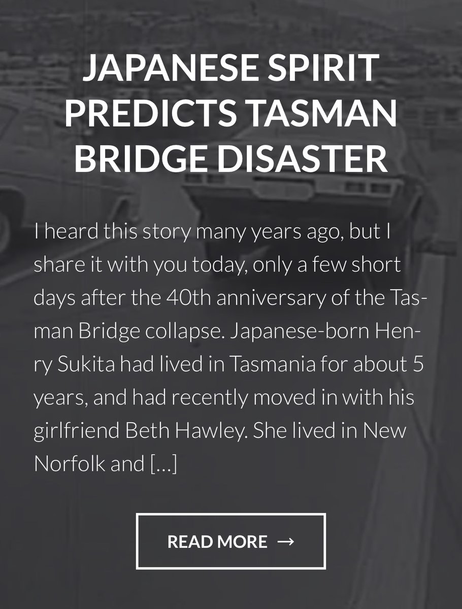A New Norfolk couple are purported to have encountered a malevolent Japanese water spirit - a Kappa - in their backyard the day before the Tasman Bridge collapsed in 1975. “Don’t go on the big bridge tomorrow,” the spirit told the man after he’d placated it