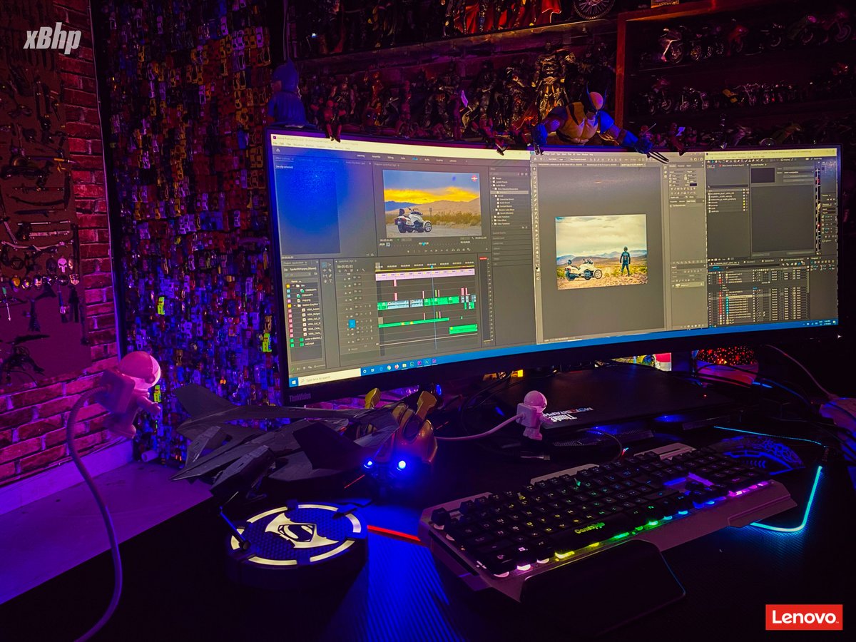 xBhp's tweet image. A monitor so big that you can view 3 full windows at once; check out the @Lenovo_in #ThinkVision #P44W Curved HDR Monitor; connect it with a powerhouse like the #Lenovo #ThinkPad P1 laptop, and you can run some really resource-intensive applications without breaking a sweat!