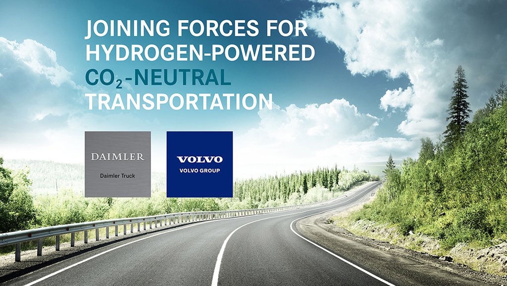 VolvoGroup's tweet photo. [Press release] Together with @Daimler Truck AG, we are planning to form a joint venture for large-scale production of fuel cells. Read more: https://t.co/4eJvXQzTkh @DaimlerTruckBus #roadtofuture https://t.co/UdAu0lRaUe