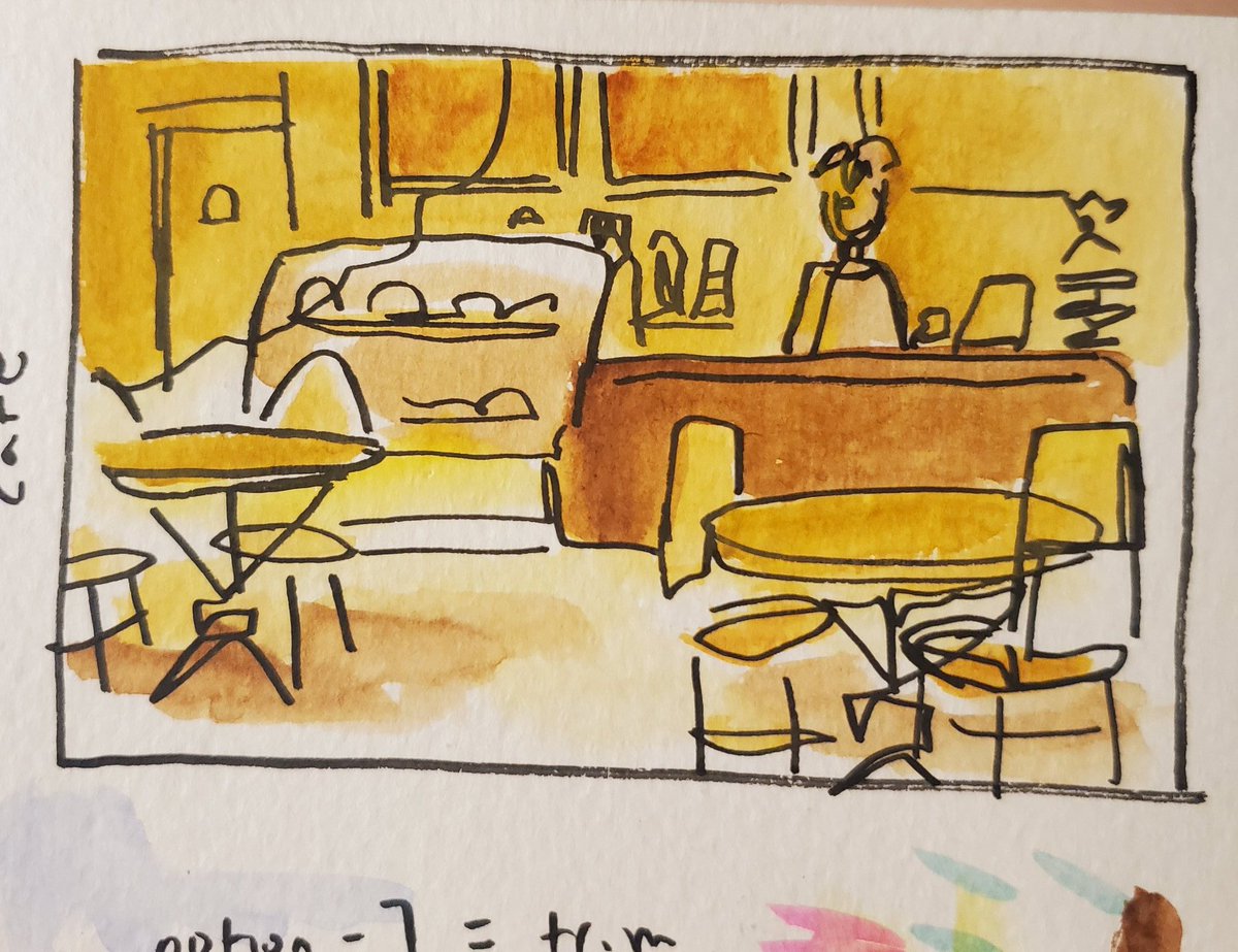 also these illegible cafe employee concept art doodles? what was this for 