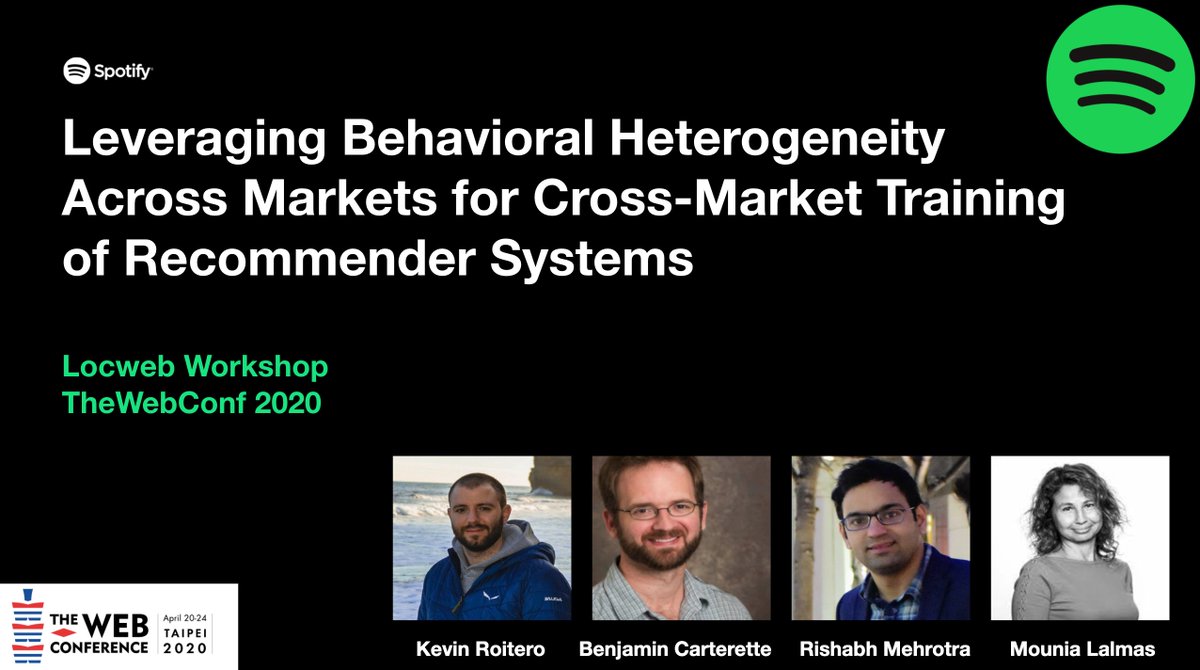 erishabh's tweet image. We did some interesting work on Local vs Global models &amp;amp; how to train #RecSys systems for deployment across markets.

@KevinRoitero &apos;s internship work @SpotifyResearch 

Starting this talk in 30 mints @loc_web workshop @TheWebConf 

@BenCarterette @mounialalmas 

#theWebConf2020