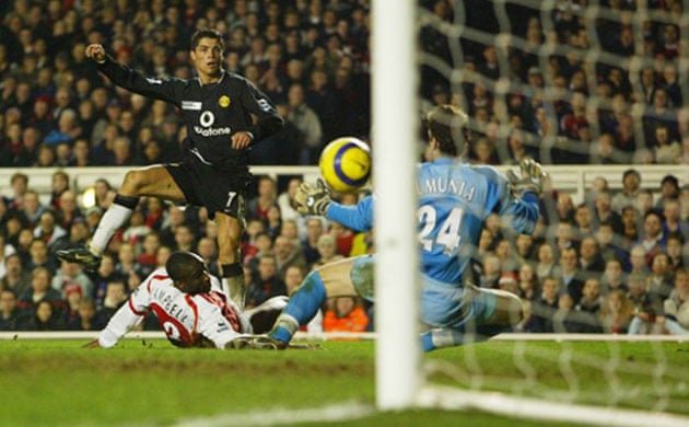 2004/05Ronaldo scores a vital brace as United beat Arsenal 4-2 to end the gunners unbeaten home record