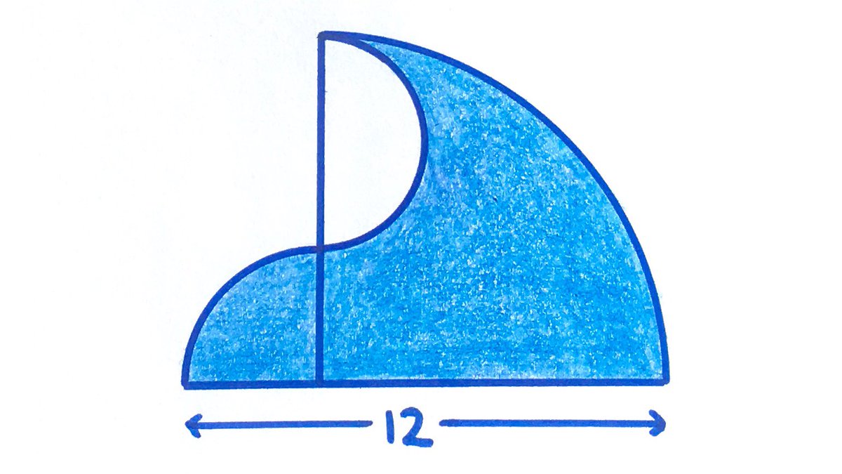 Cshearer41's tweet photo. Two quarter circles and a semicircle. What’s the shaded area? https://t.co/qOrKy0KmLN