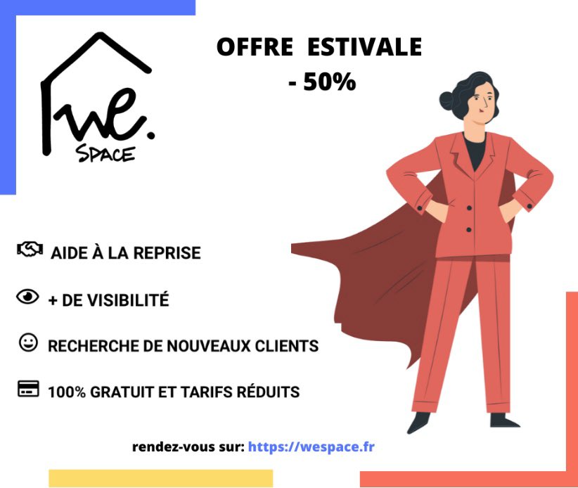 WespaceFrance's tweet photo. - Une offre estivale de remise de 50% sur notre commissionnement habituel. 
- Une équipe commerciale mobilisée pour relancer votre activité. 
- Soyez référencé dès le lancement de notre plateforme officielle pour gagner en visibilité.

Disponible sur: https://t.co/4FYu87MdNg https://t.co/30KuAnJcO5