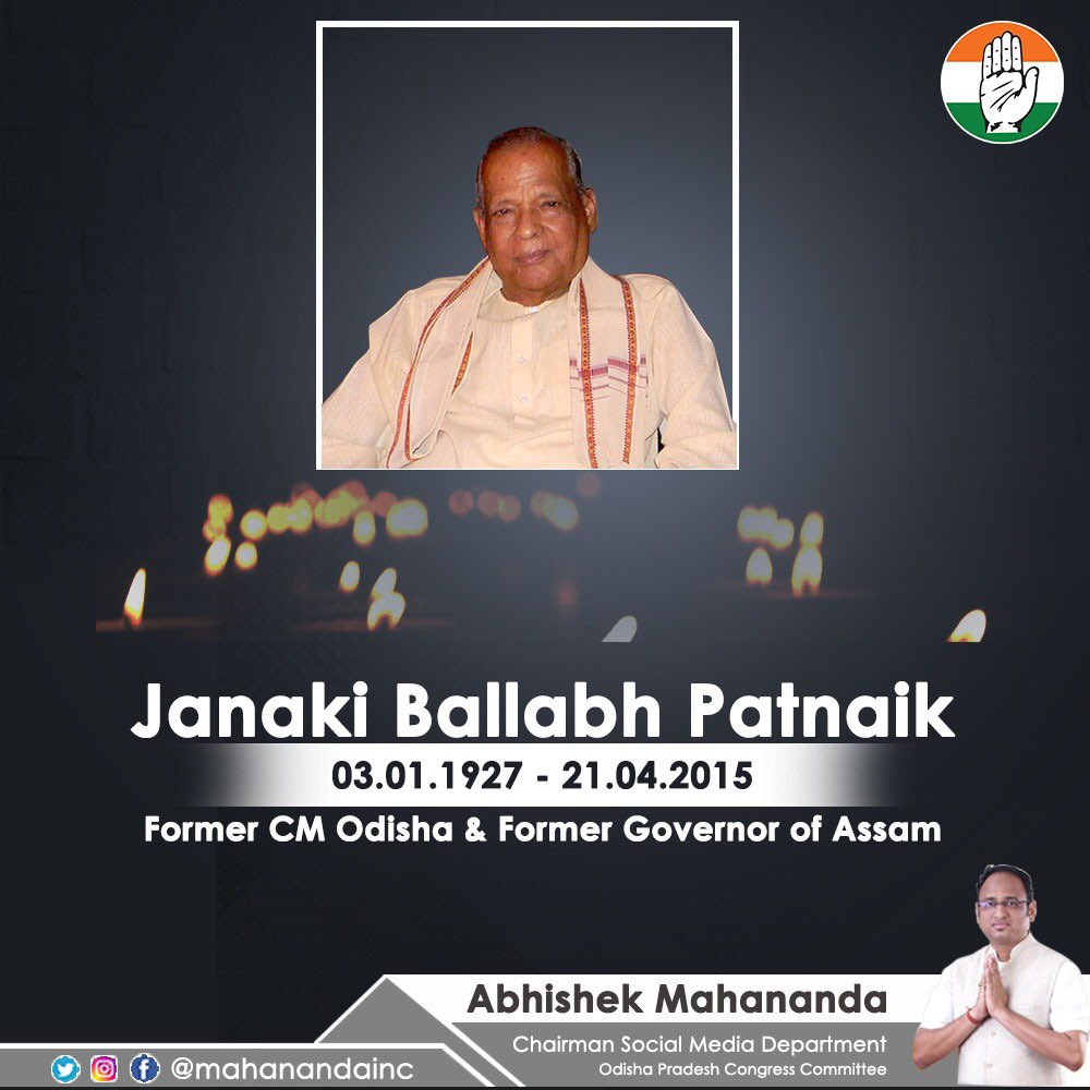 Humble tribute to the legend of Odisha Congress & architect of modern Odisha #JanakiBallabhPatnaik on his death anniversary. 🙏

#RememberingJBPatnaik